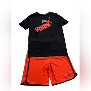 Puma | 2-Piece Short T-Shirt Set Black & Red Athletic Gear Sports Wear M